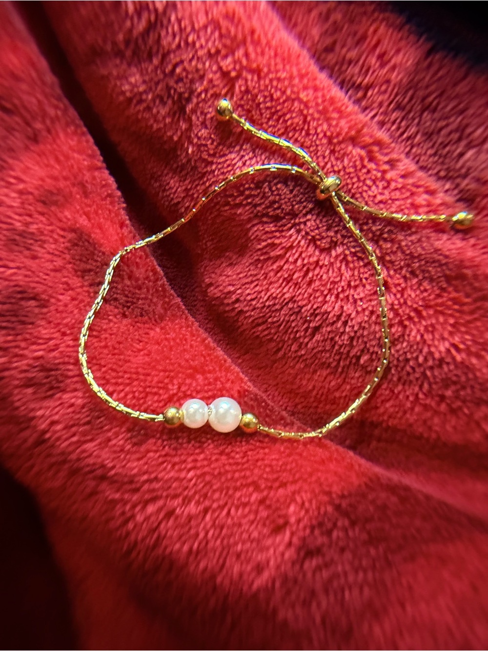 Gold Pearl Beaded Adjustable Bracelet